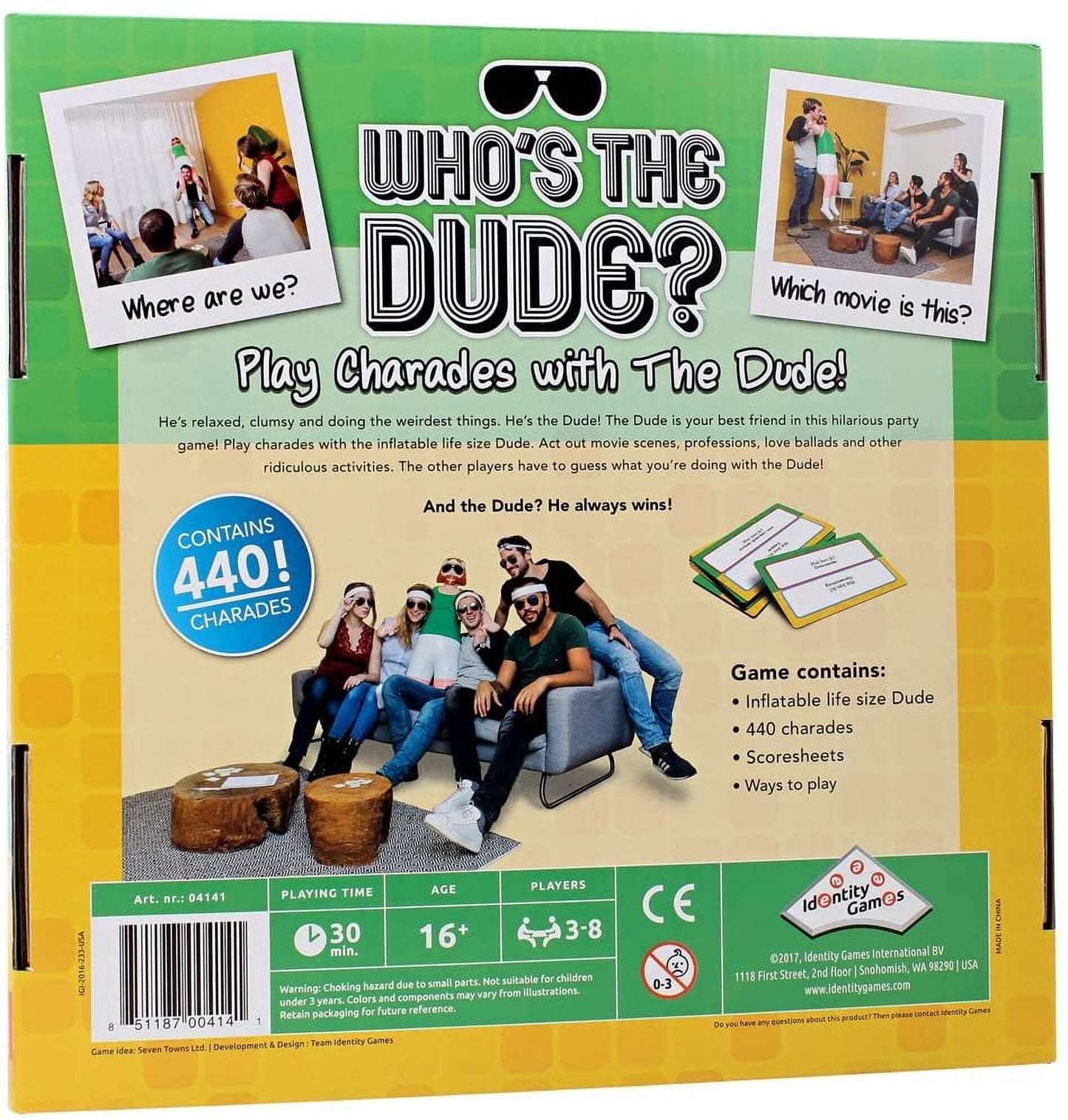 Life-size inflatable Dude used in the party charades game Who’s The Dude