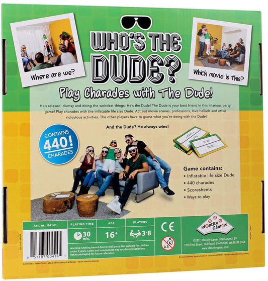 Who's The Dude Charades Game Back of the Box