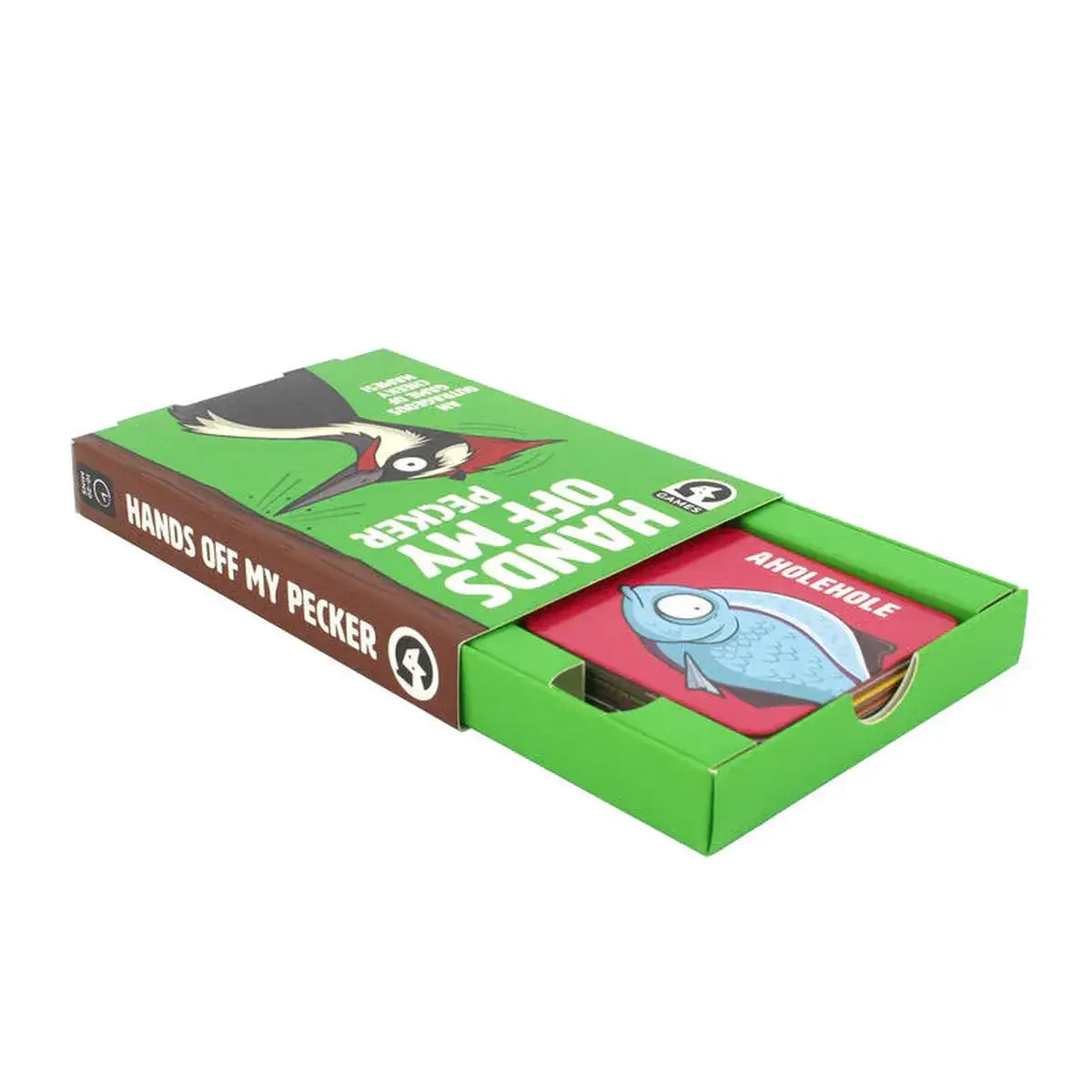 Hands Off My Pecker Card Game – Hilarious Party Game box with colorful artwork and packaging.