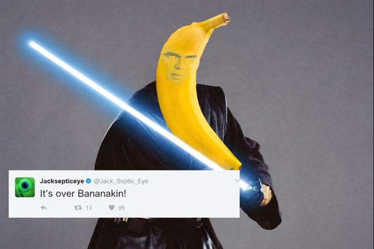 Funny banana Jedi holding a lightsaber for Star Wars Day May the Fourth
