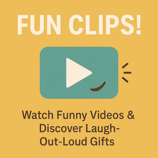 Fun Clips blog thumbnail featuring a play button icon with text that reads: Watch Funny Videos & Discover Laugh-Out-Loud Gifts.