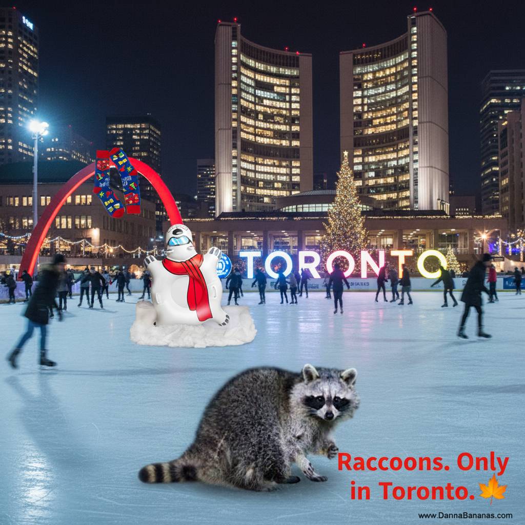 Toronto Christmas Gift Guide 2025 with raccoon - Only in Toronto - Danna Bananas