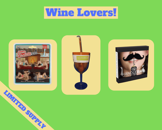 Wine Lovers' Gift Box: Wine Charmers Drink Markers, I'm Not a Wine Glass and Handlebar Corkscrew & Bottle Opener