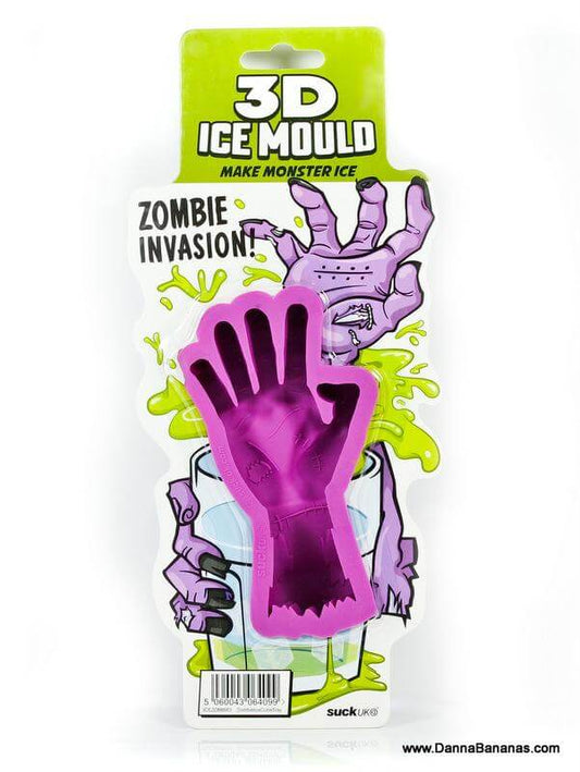 3D zombie hand ice mold in packaging – purple silicone Halloween ice tray
