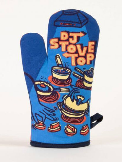 Oven mitt with DJ Stove Top on it