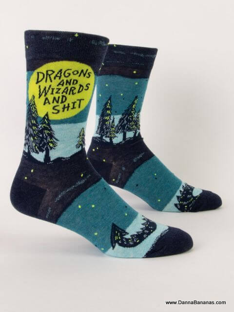 Side Profile of the Dragons and Wizards and Shit Men's Crew Socks