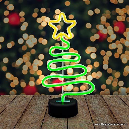 Festive neon Christmas Tree all lit up