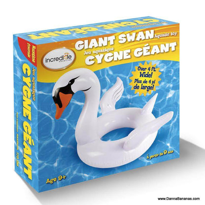 Box of Giant Swan Pool Float – inflatable aquatic toy over 4 feet wide for ages 9 and up