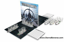 The board game "Torpedo Shots" by Danna Bananas offers a naval battle experience similar to a classic Battleship game. It includes a game board, ship-shaped pieces, shot glasses, and grid paper for tracking hits, making it an ideal choice for parties. For more information, visit www.DannaBananas.com.